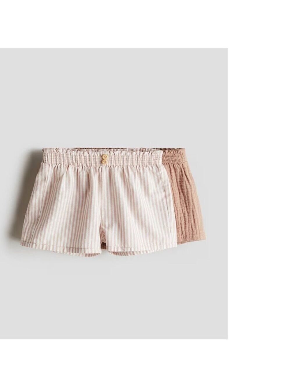 H&M 2-pack Smocked-waist Shorts Beige Brown Striped Baby 9-12M